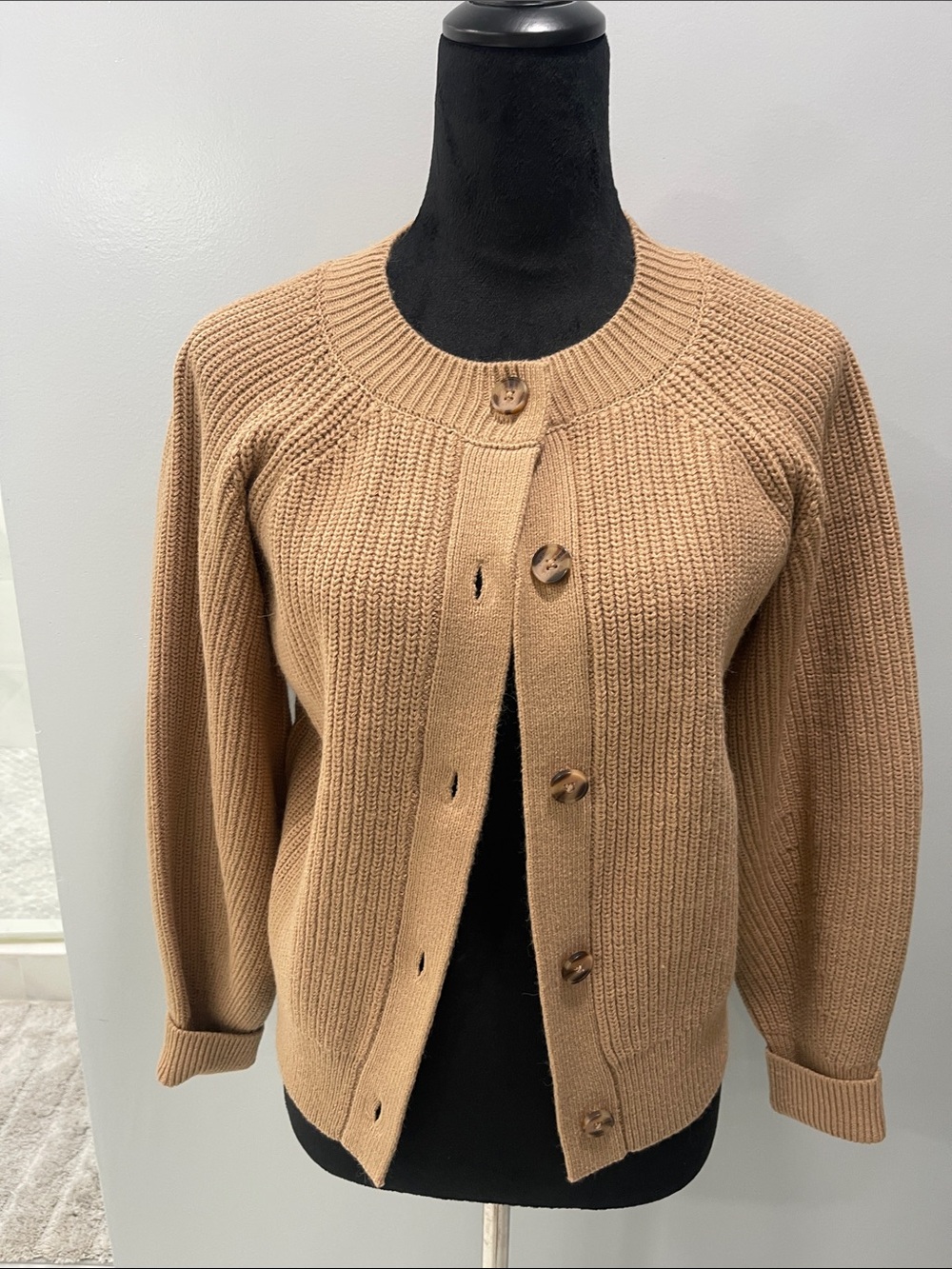 Alfani Camel Ribbed Button-Front Cardigan
